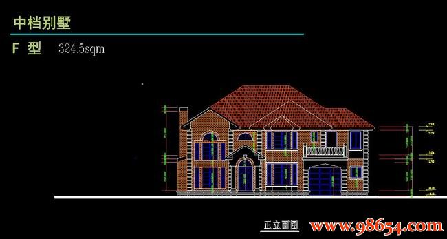 首层面积316平方米2层F型中档别墅方案平立剖图正立面图