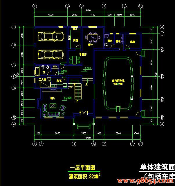 首层面积343平方米2层独立别墅设计施工图一楼平面图