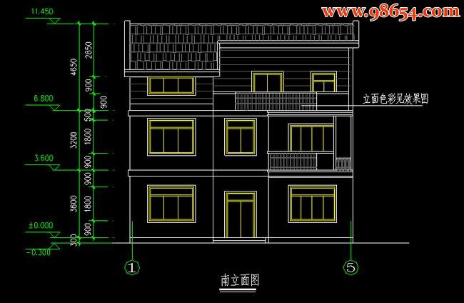 三层5室4厅4卫新农村单家独院式别墅正立面图