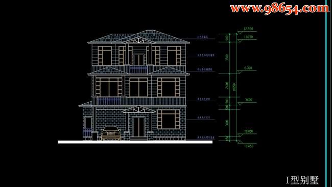 三层6室3厅6卫别墅设计图I型正立面图