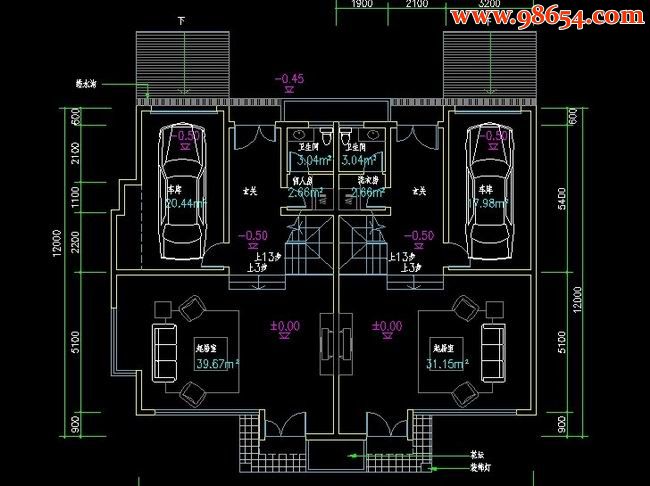 某地三层双拼别墅建施图 一楼平面图