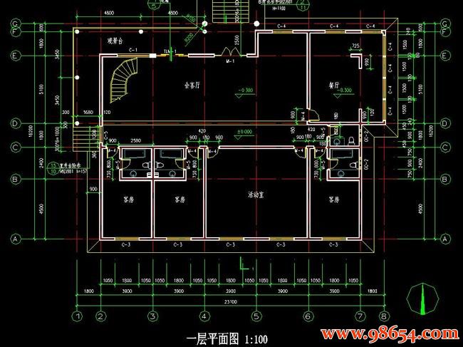 首层面积374平方米2层岛上别墅度假区C座一楼平面图