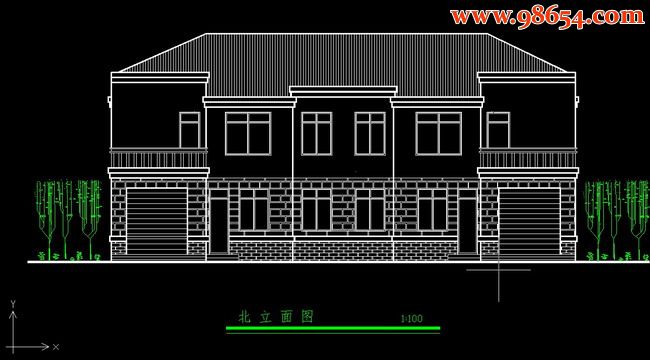 两层180平米别墅住宅完整图纸正立面图