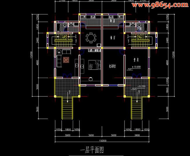 两层4室2厅2卫带地下室农村住宅设计图一楼平面图