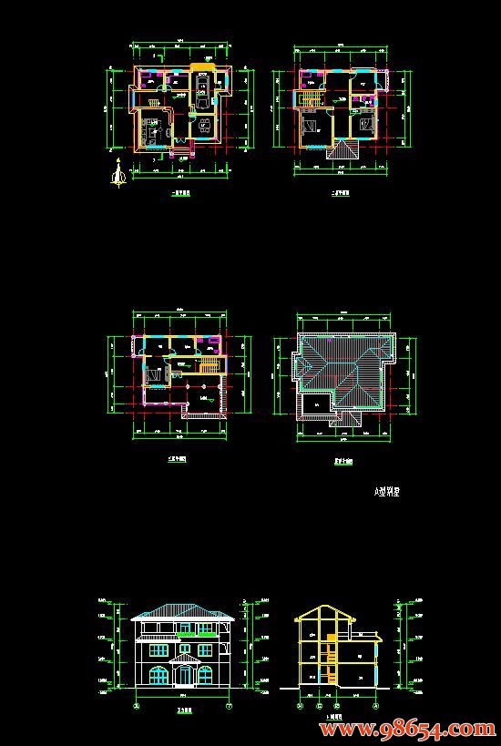 首层面积139平方米3层自建独栋别墅施工图全套预览图