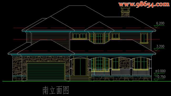 两层418平米新农村规划别墅施工图正立面图