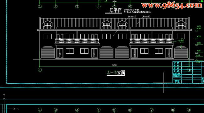 两层3室2厅2卫联排别墅施工图正立面图