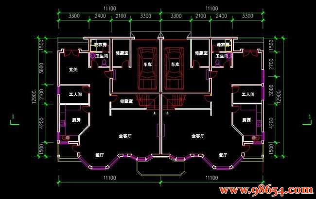 首层面积143平方米2层双拼别墅平面设计图一楼平面图