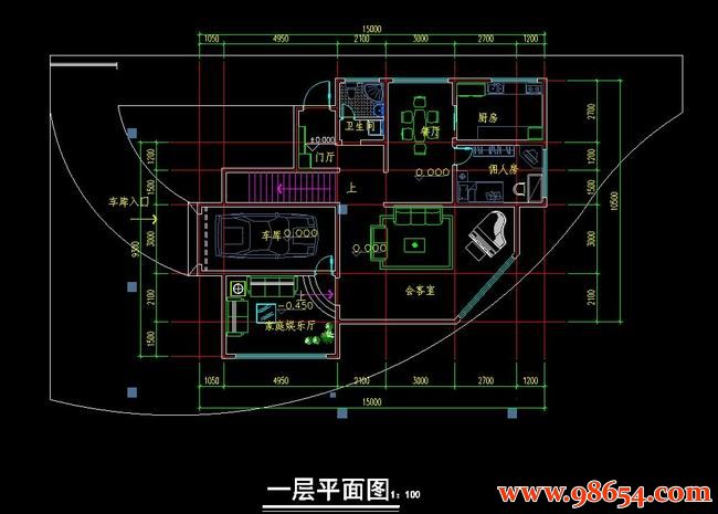 首层面积157平方米3层别墅建筑施工图一楼平面图