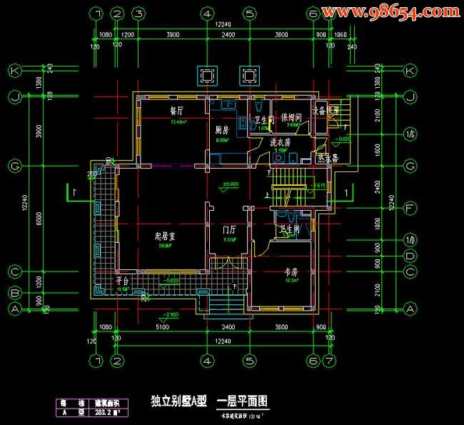 首层面积148平方米3层独立A型别墅施工图一楼平面图