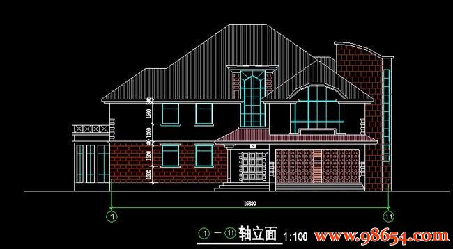 首层面积387平方米2层大型单体别墅建筑图正立面图