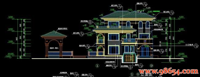 首层面积231平方米3层独栋别墅s012设计图正立面图