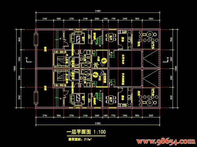 首层面积300平方米3层双拼别墅建筑设计施工图一楼平面图