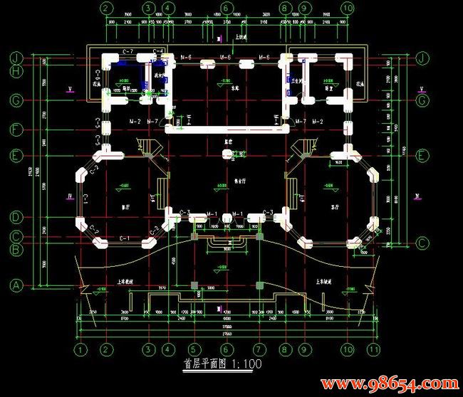 首层面积488平方米3层别墅建筑设计施工图一楼平面图