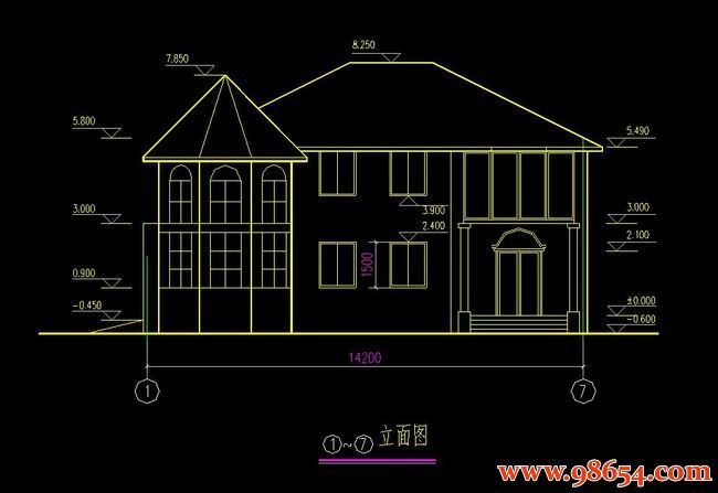 首层面积151平方米2层别墅建筑结构全套图纸正立面图