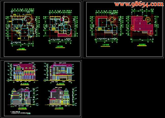 三层227平米不错的别墅施工图全套预览图