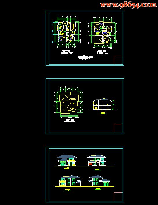 首层198平米2层独立别墅施工图全套预览图