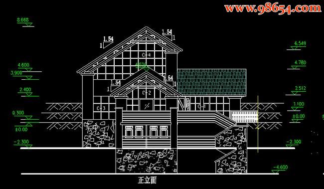 首层182平米2层别墅建筑设计图纸正立面图