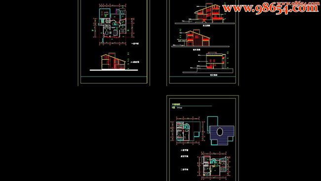 三层334平米E型别墅方案平立剖图全套预览图