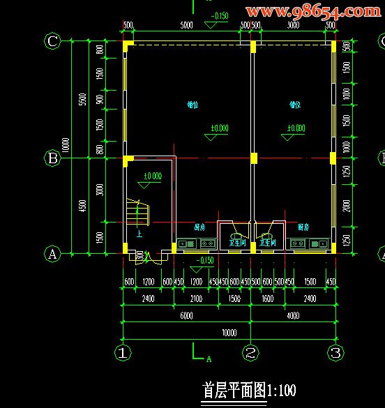 首层100平米3层图私人住宅建筑施工图一楼平面图