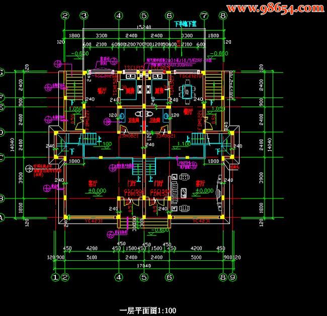 三层南方自建住宅别墅施工图一楼平面图