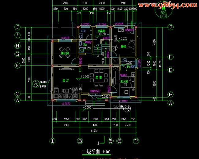 三层7室3厅5卫农房户型设计一楼平面图