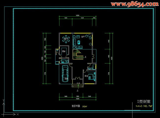 三层341平米别墅设计施工图I一楼平面图