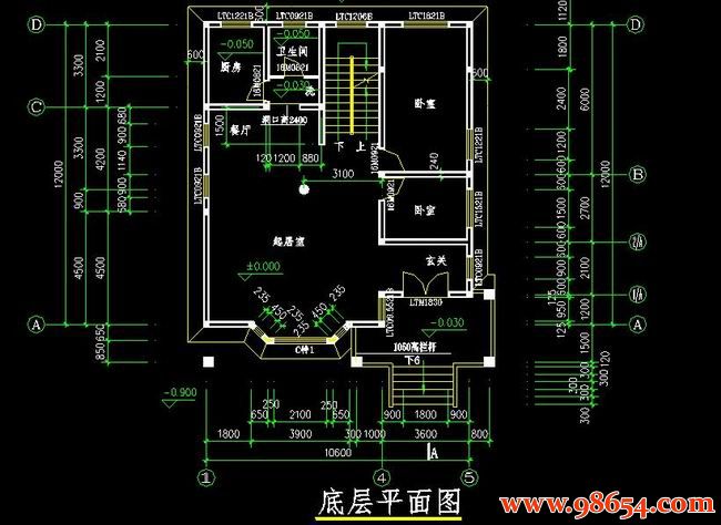 首层面积127平方米2层别墅施工图一楼平面图