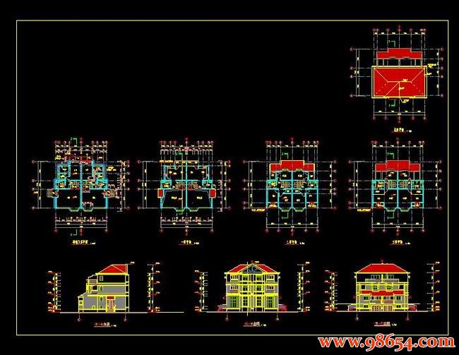 首层面积195平方米3层双拼别墅建筑施工图全套预览图