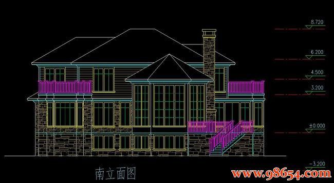 首层面积260平方米2层别墅全套设计施工图正立面图