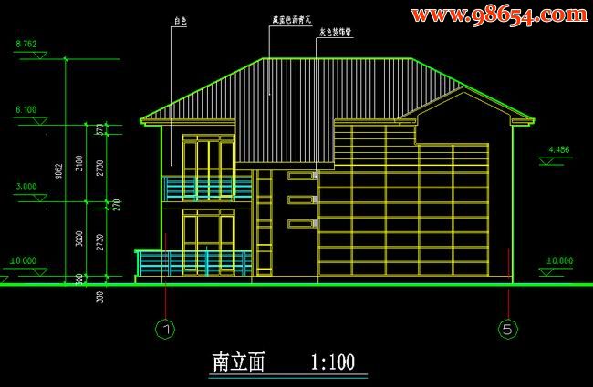 首层面积179平方米2层农村住宅施工图正立面图