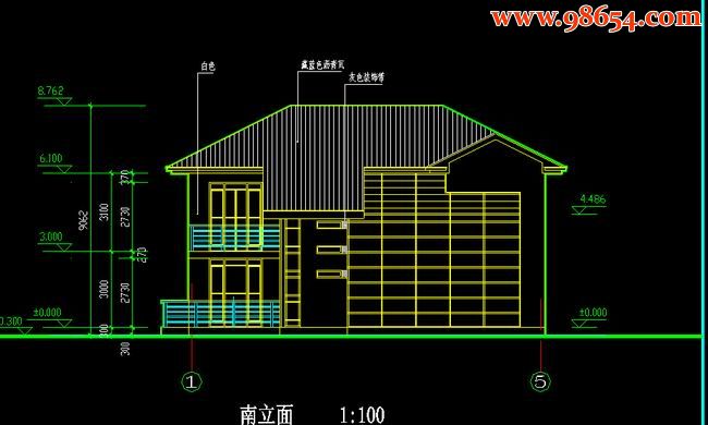 两层300平米独栋现代别墅施工图正立面图