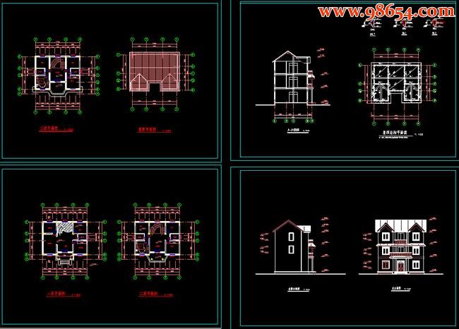 首层面积100平方米3层别墅施工图全套预览图