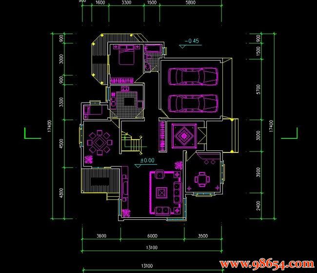 首层面积227平方米2层D型别墅施工图一楼平面图