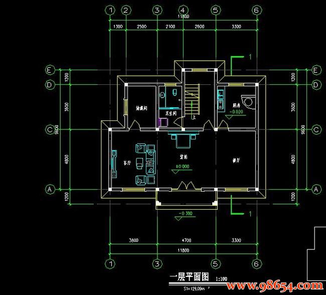 首层面积113平方米3层别墅设计施工图一楼平面图