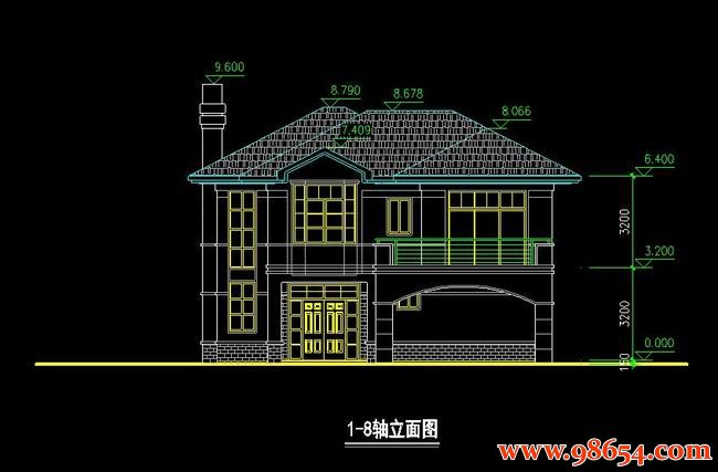 首层面积193平方米2层别墅施工图正立面图