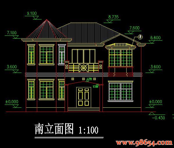 首层面积132平方米2层新农村独栋别墅设计图正立面图