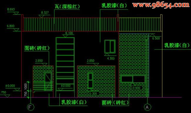 首层面积225平方米2层别墅施工图正立面图