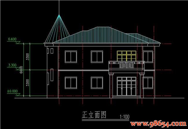 首层面积136平方米2层别墅全套CAD图纸正立面图