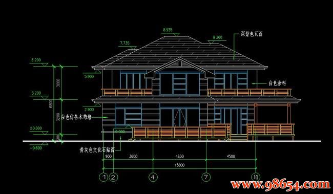 首层面积198平方米2层别墅设计施工图正立面图