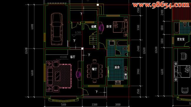 两层5室2厅4卫独栋H型别墅施工图一楼平面图