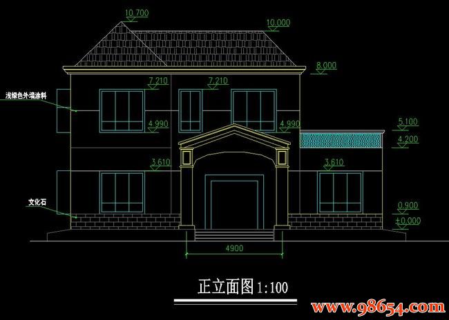  首层面积133平方米2层全套别墅设计施工图正立面图