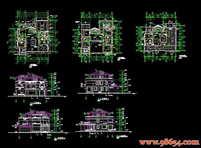 首层面积184平方米3层别墅样板方案施工图全套预览图