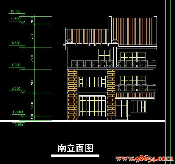 首层面积144平方米3层别墅建筑图正立面图