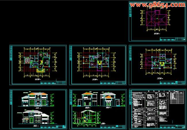 三层7室4厅6卫G型别墅施工图全套预览图