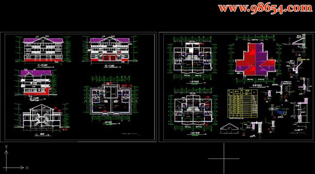 三层双拼别墅施工图A全套预览图