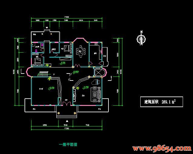 首层面积282平方米3层新农村独栋现代别墅施工图一楼平面图