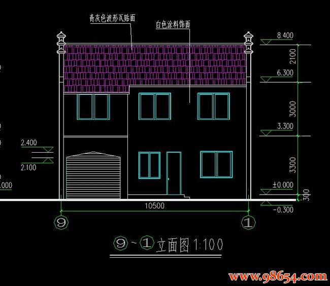 首层面积137平方米2层新农村房屋正立面图