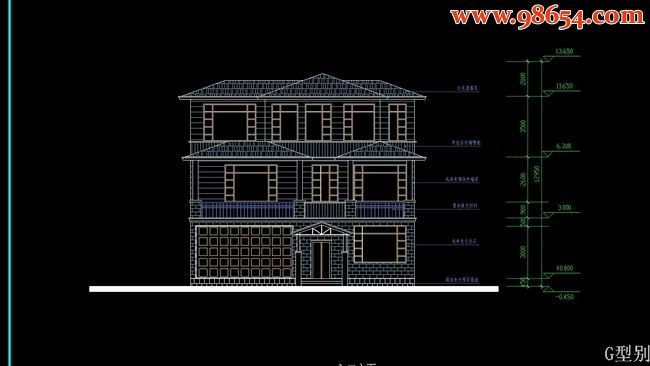 三层7室3厅8卫别墅设计图G型正立面图