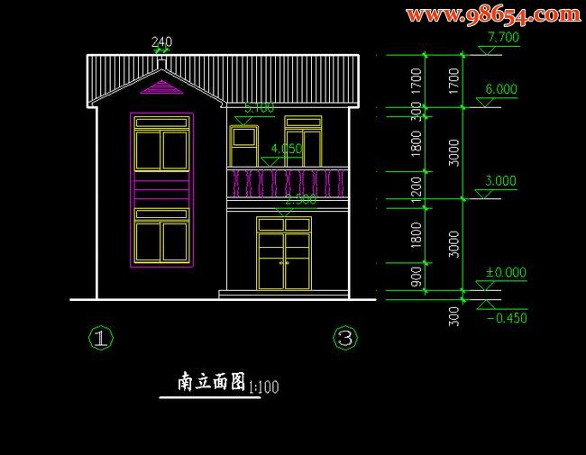 首层75平米2层农村独栋别墅图正立面图